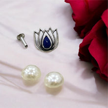 Load image into Gallery viewer, Lotus Stone Screw sterling Silver 92.5 nosepin 11x11mm