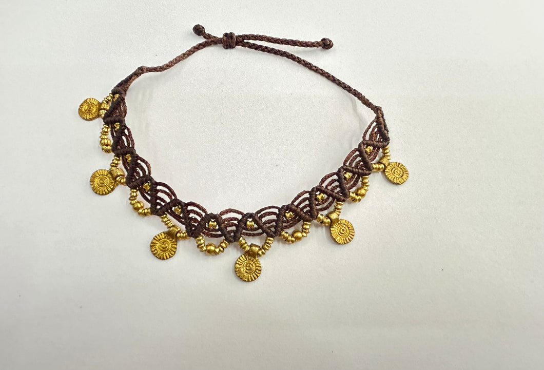 Brown Handmade wax Thread Macrame Anklet