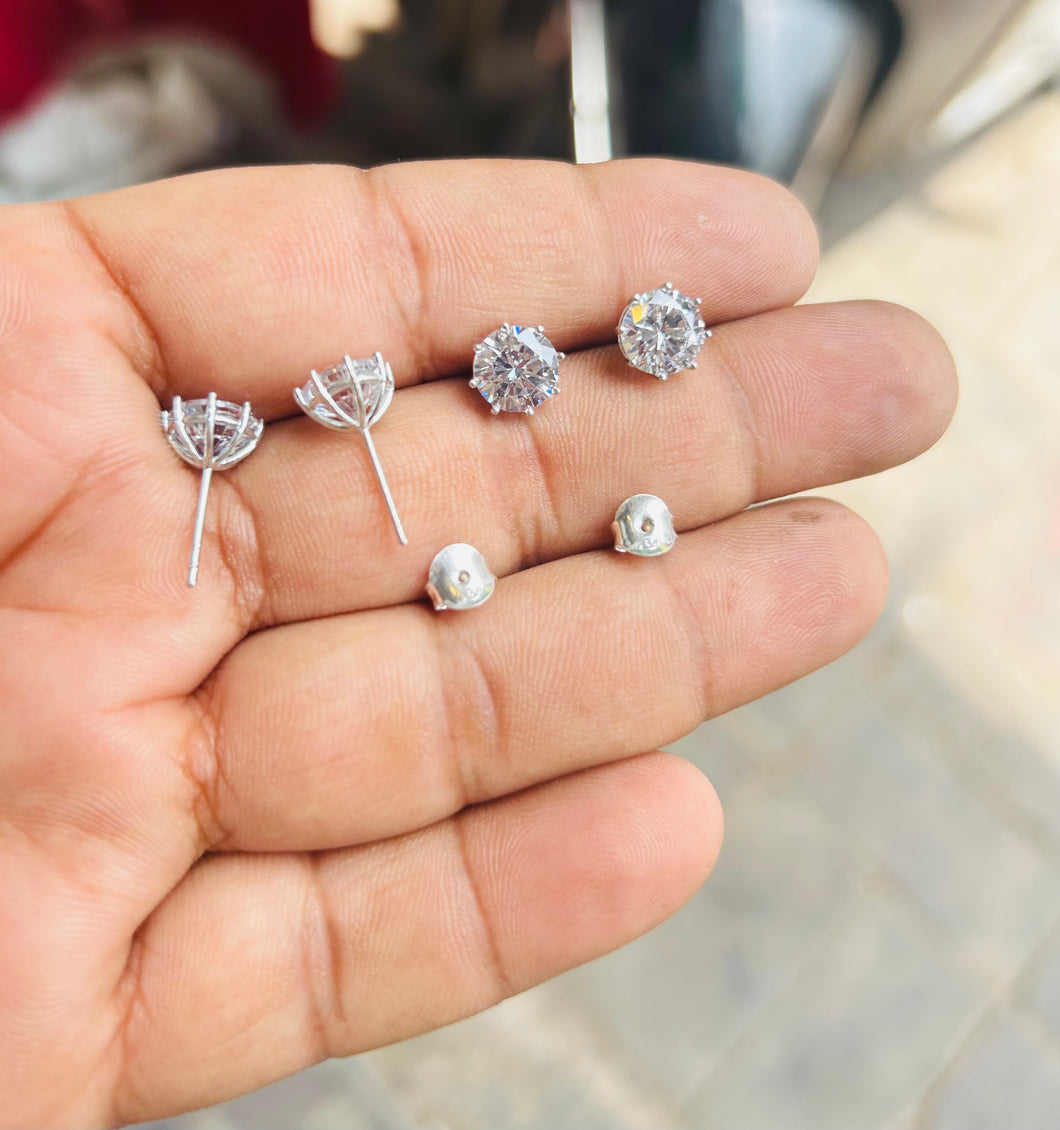 Traditional Marwari high quality White zircon  8mm zircon Screw Sterling Silver 92.5 Studs