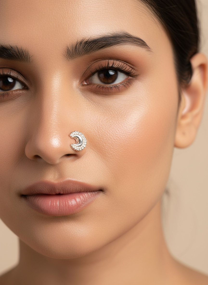 Moon 11mm x 10mm  Screw sterling 92.5 Silver nosepin