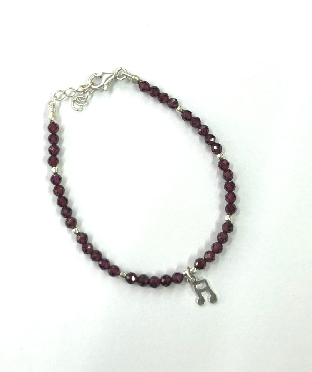 Diamond Cut Garnet Maroon Adjustable Silver Sterling Silver 92.5 charms bracelet