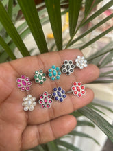 Load image into Gallery viewer, Adrika Handmade  eight stone sterling silver 92.5 screw nosepins with semiprecious stones
