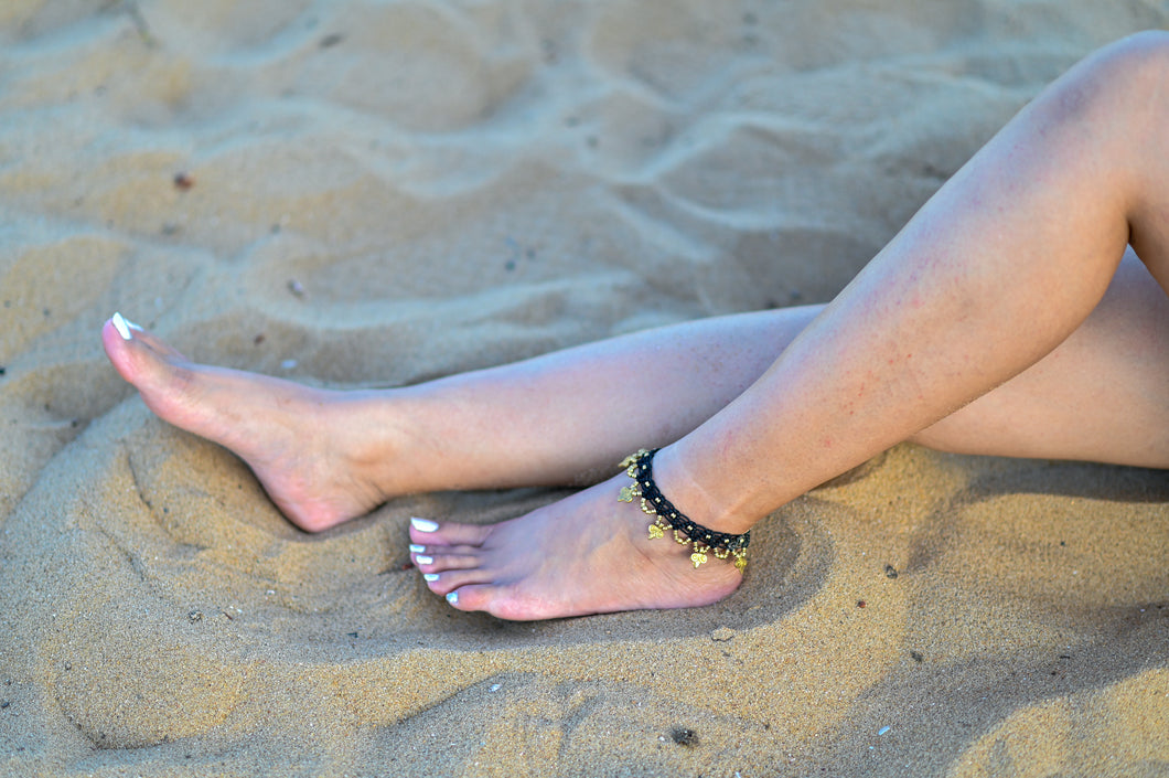 Black Handmade wax Thread Macrame Anklet