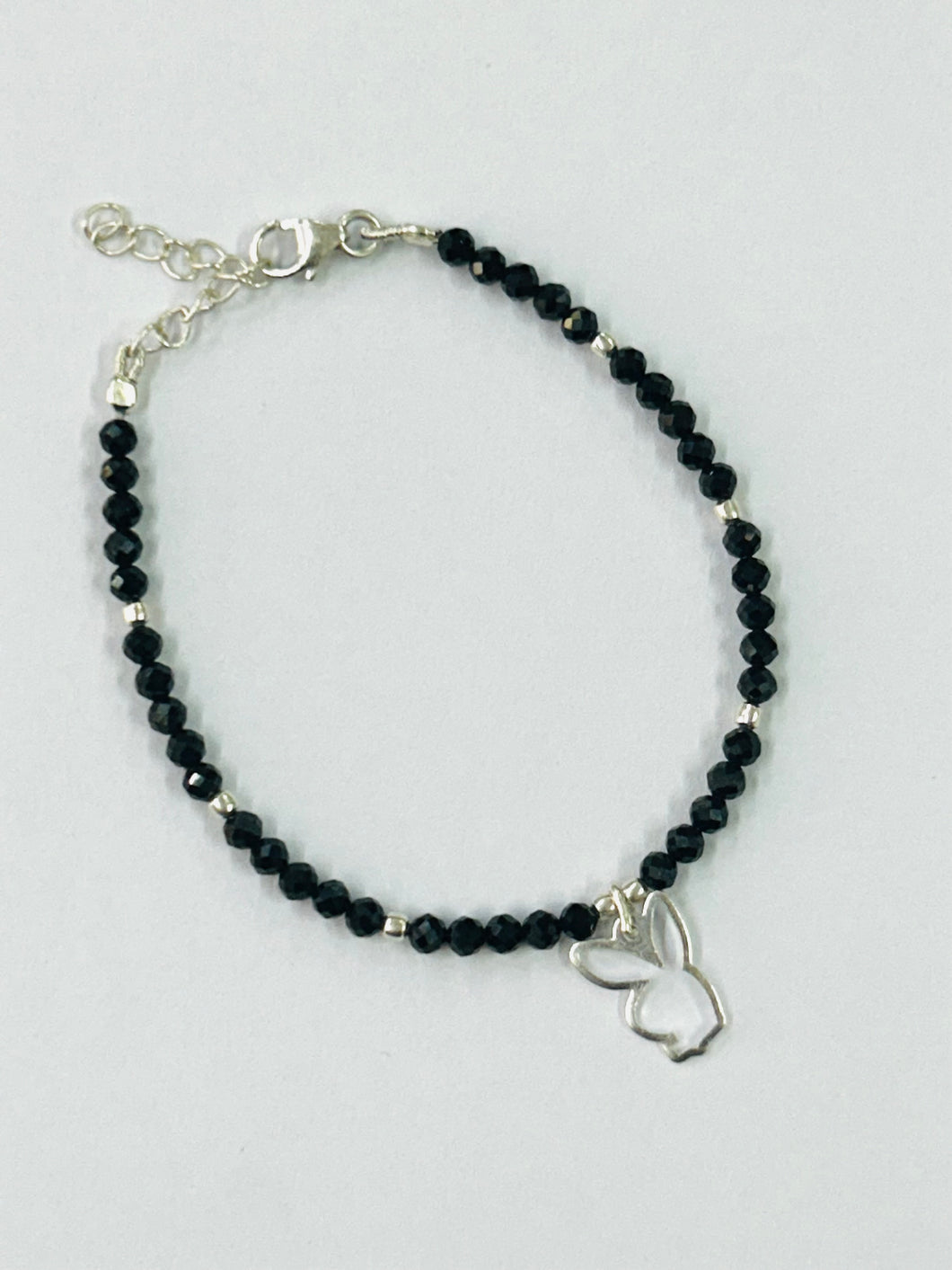 Diamond Cut Black spinel Adjustable Silver Sterling Silver 92.5 charms bracelet