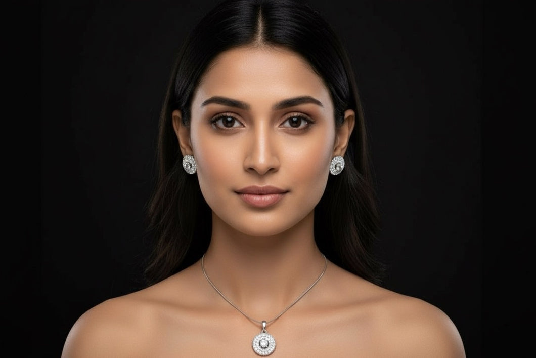 Screw Round Zircon Sterling Silver 92.5 Set