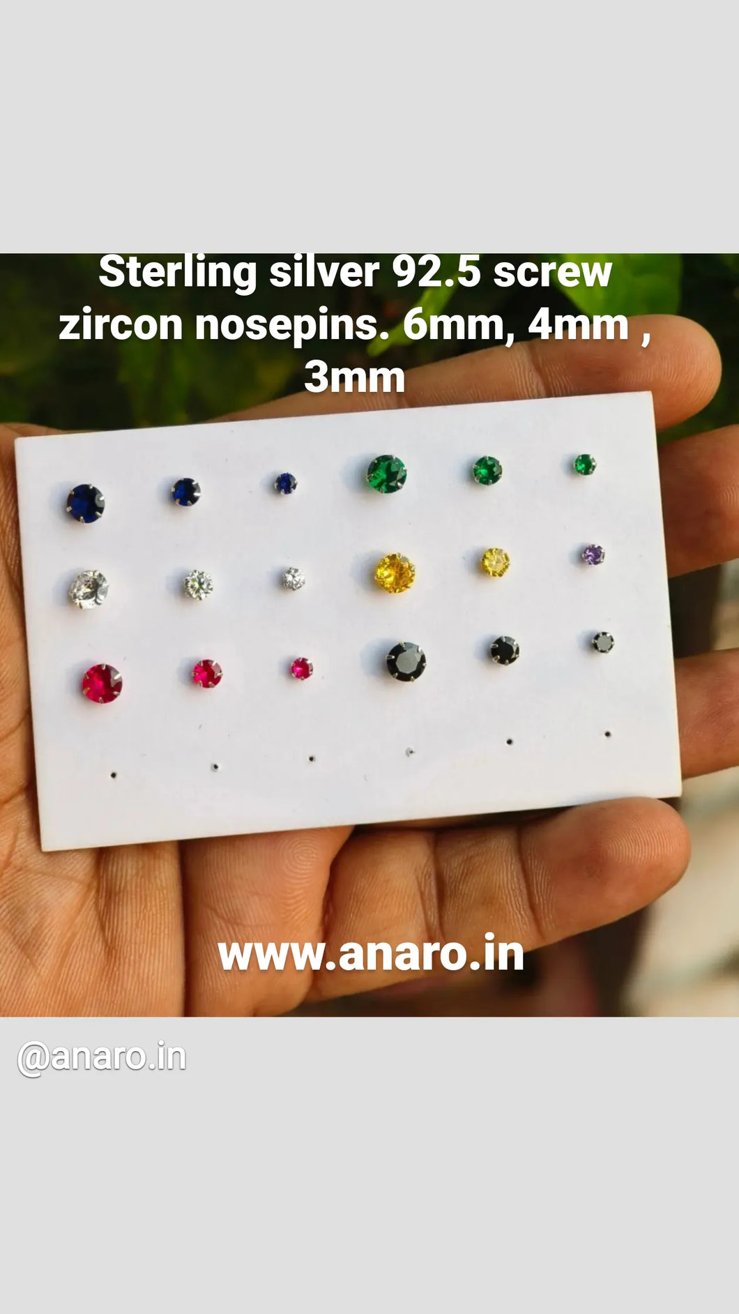 Colorful Zircon Screw sterling Silver 92.5 nosepin