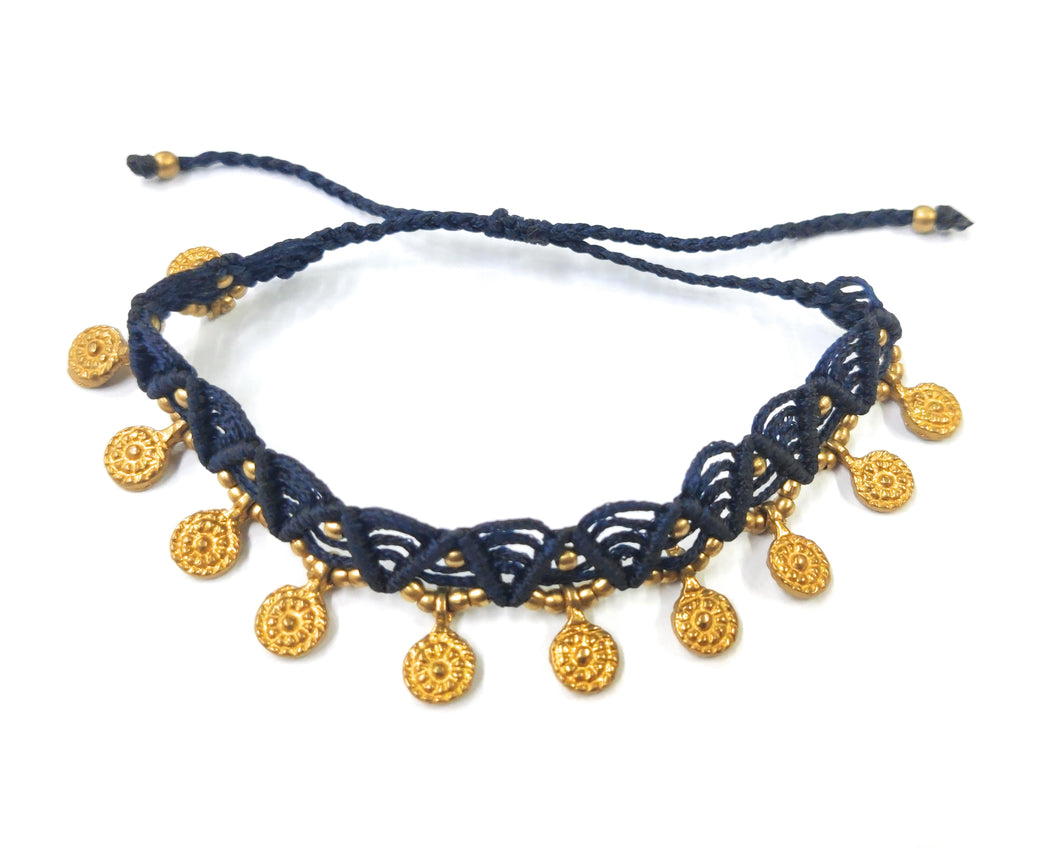 Navy Blue Handmade wax Thread Macrame Anklet ANARO FASHIONS