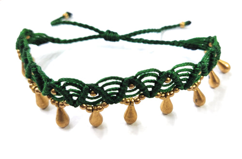 Green Handmade wax Thread Macrame Anklet ANARO FASHIONS