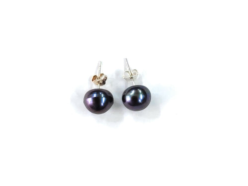 9mm Fresh Water Black Pearl Sterling Silver 92.5 Studs ANARO FASHIONS