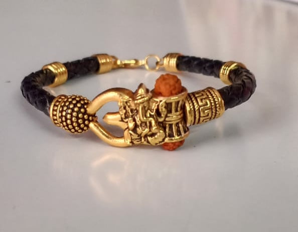 Unisex Om Ganesha Brass leather Rudraksha Bracelet ANARO FASHIONS