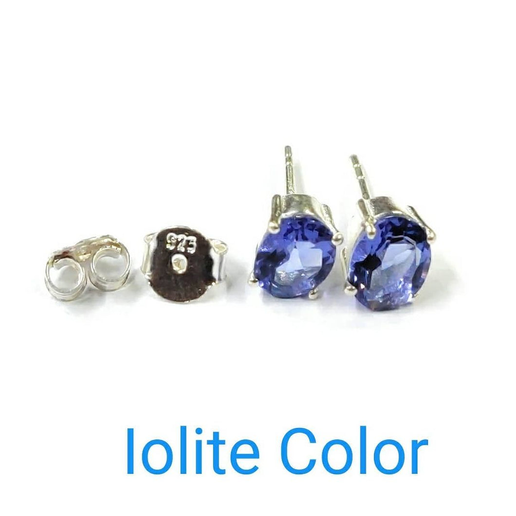 Iolite Color Stone Sterling Silver 92.5 Studs ANARO FASHIONS