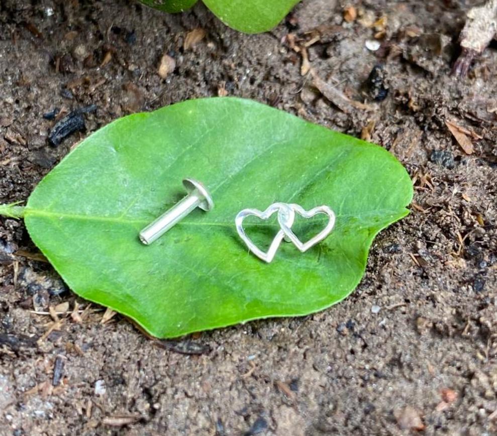 Double Heart Screw sterling Silver nosepin