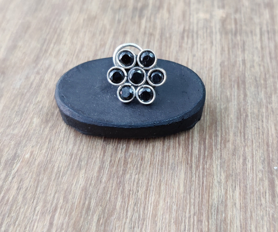 Flower Sterling Silver Nosepin with semiprecious stones ANARO FASHIONS