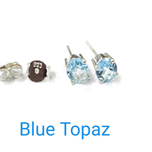 Blue Topaz Stone Sterling Silver 92.5 Studs ANARO FASHIONS