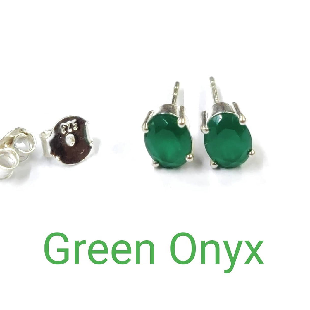 Green Onyx Stone Sterling Silver 92.5 Studs ANARO FASHIONS