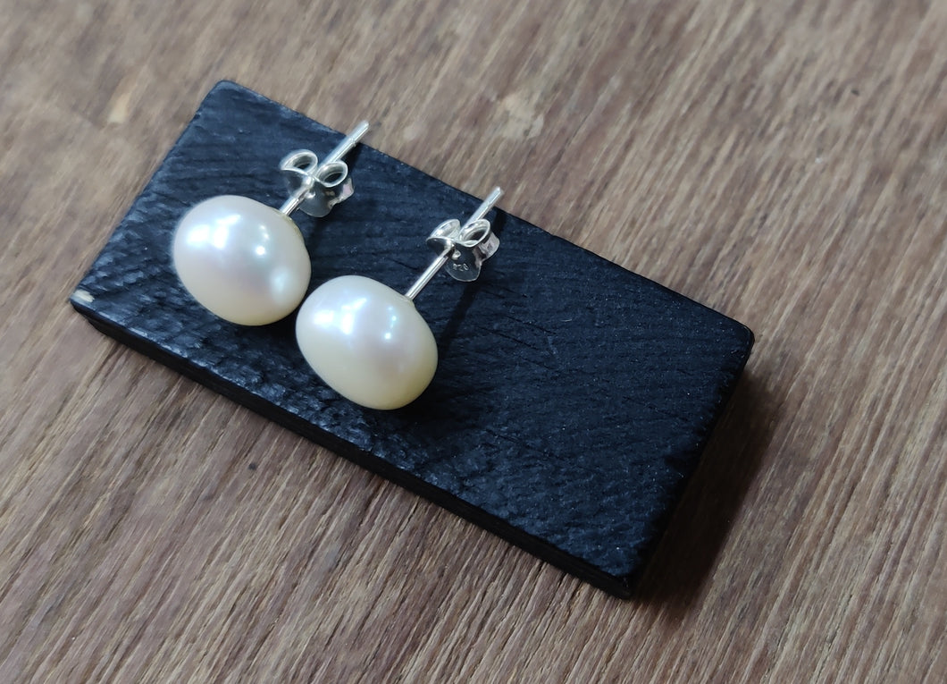 10mm Fresh Water Pearl Sterling Silver 92.5 Studs ANARO FASHIONS