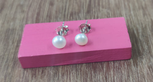 4mm Fresh Water Pearl Sterling Silver 92.5 Studs ANARO FASHIONS