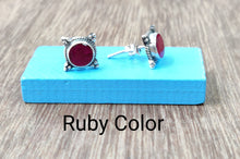 Load image into Gallery viewer, 13mm Semiprecious stone Ear Studs sterling Silver 92.5 ANARO FASHIONS
