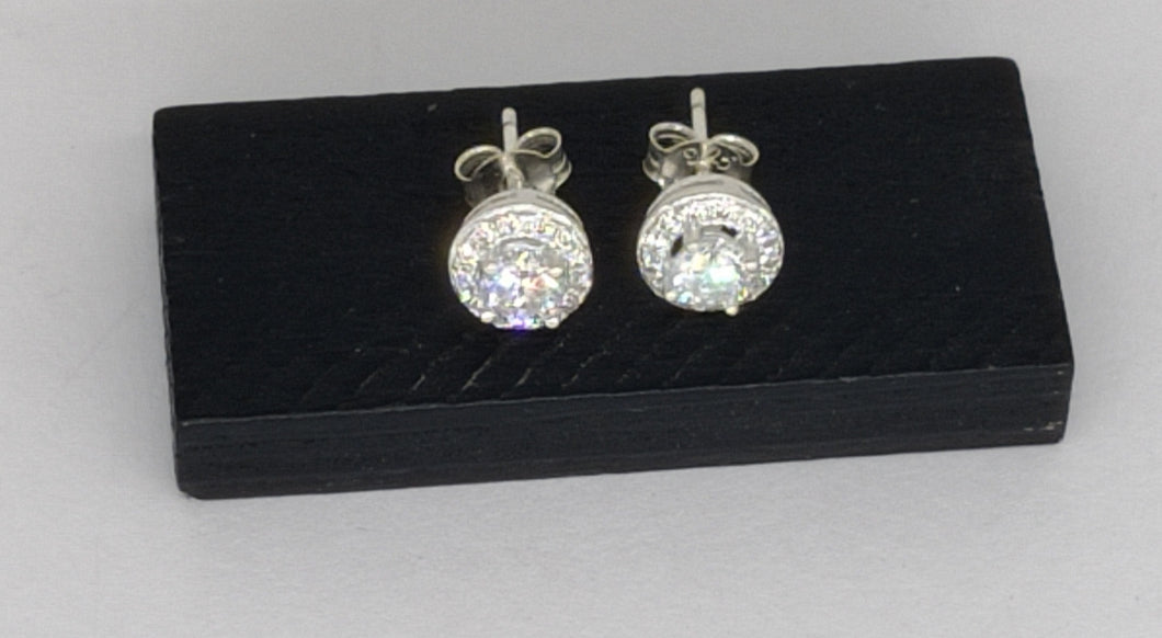 7mm White Zircon Sterling Silver 92.5 Studs ANARO FASHIONS