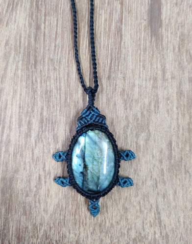 Unisex Natural Labradorite Handmade Macrame Necklace ANARO FASHIONS