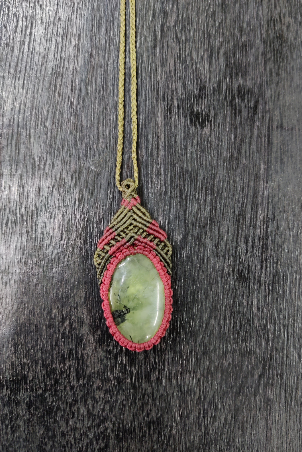 Unisex Natural Prehnite Handmade Macrame Necklace ANARO FASHIONS