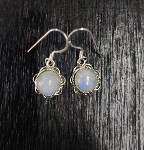 Flower Rainbow Moonstone  Sterling Silver 92.5 Earing ANARO FASHIONS