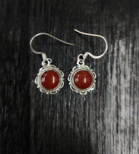 Flower Red Onyx Sterling Silver 92.5 Earing ANARO FASHIONS