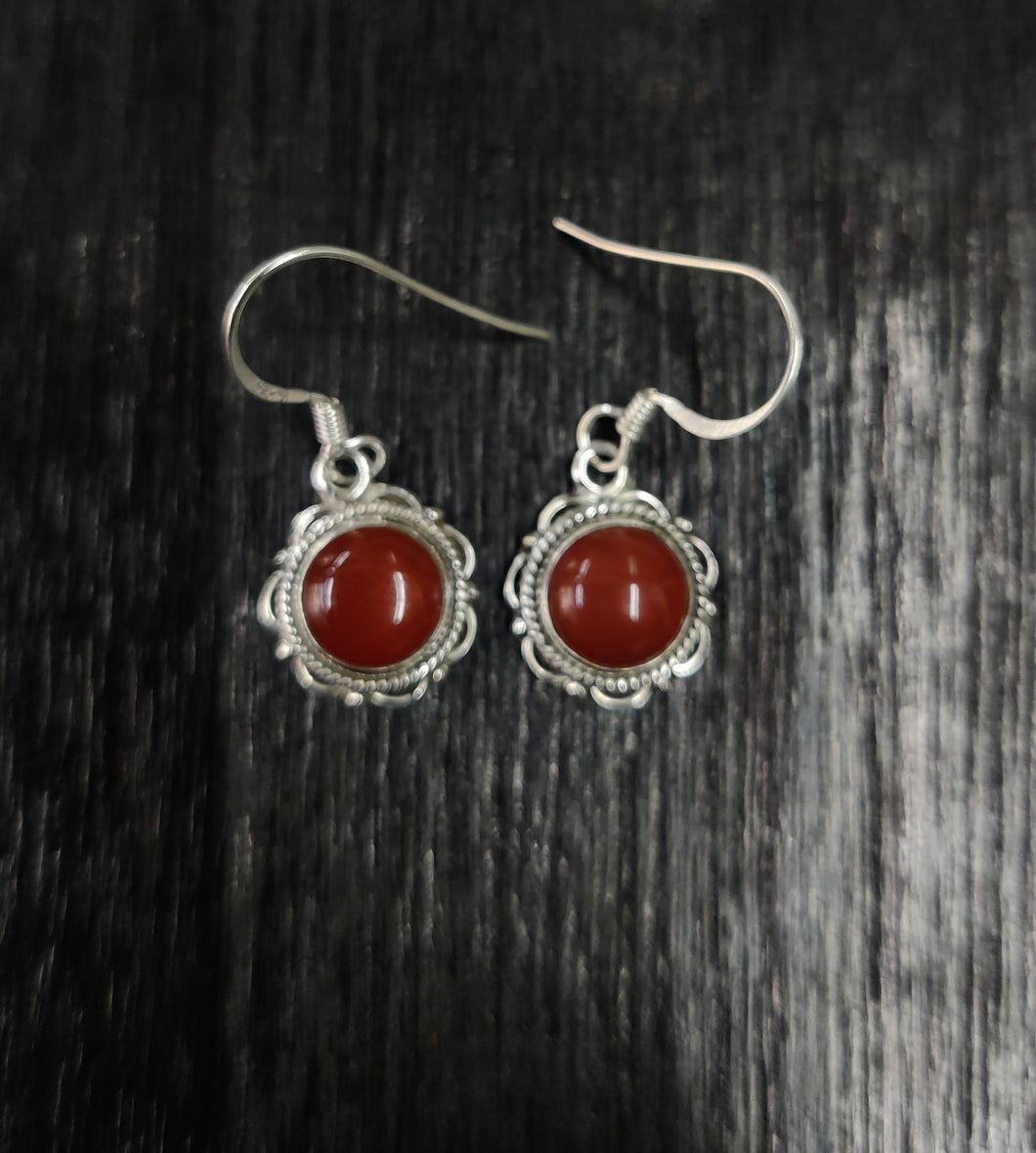 Flower Red Onyx Sterling Silver 92.5 Earing ANARO FASHIONS