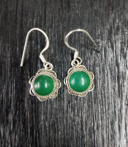 Flower  Green Onyx Sterling Silver 92.5 Earing ANARO FASHIONS