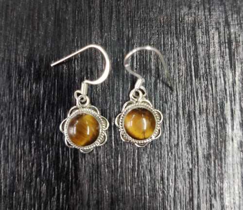 Flower Tiger Eye Yellow Sterling Silver 92.5 Earing ANARO FASHIONS