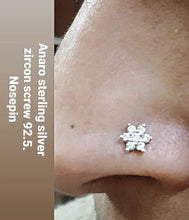 Load image into Gallery viewer, Flower Zircon Screw sterling Silver nosepin
