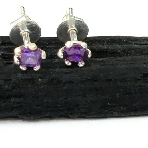 Purple 5mm zircon Screw Sterling Silver 92.5 Studs