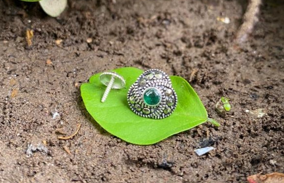 10mm Green Mercasite Screw sterling Silver nosepin