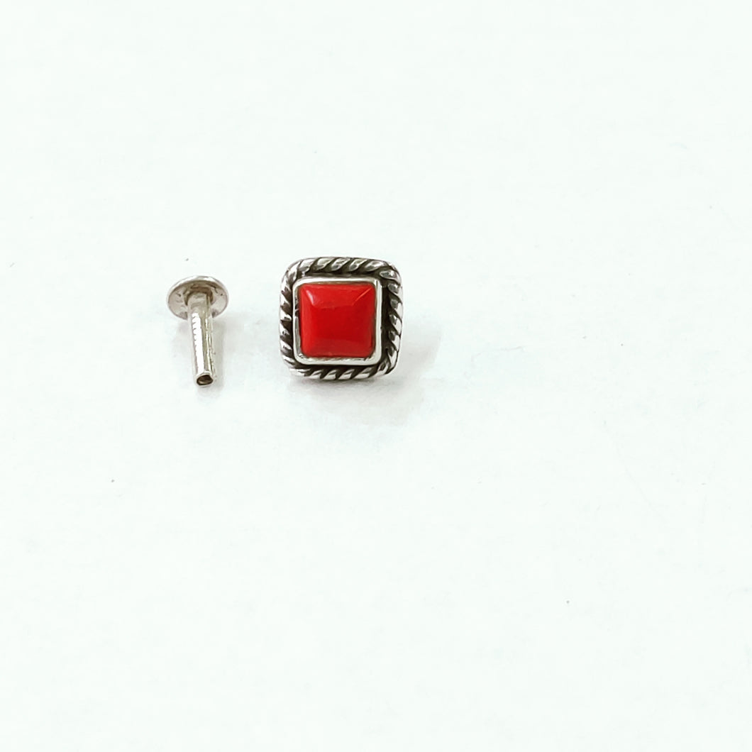 Handmade 6mm square Screw sterling Silver nosepin