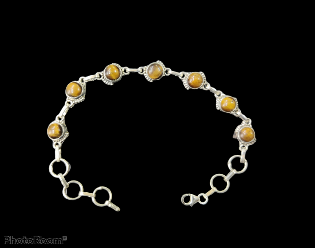 Tiger Eye Yellow Stone Bracelet Sterling Silver 92.5 ANARO FASHIONS