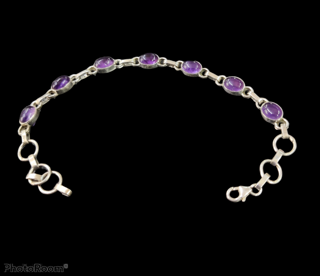 Amethyst Purple Stone Bracelet Sterling Silver 92.5 ANARO FASHIONS