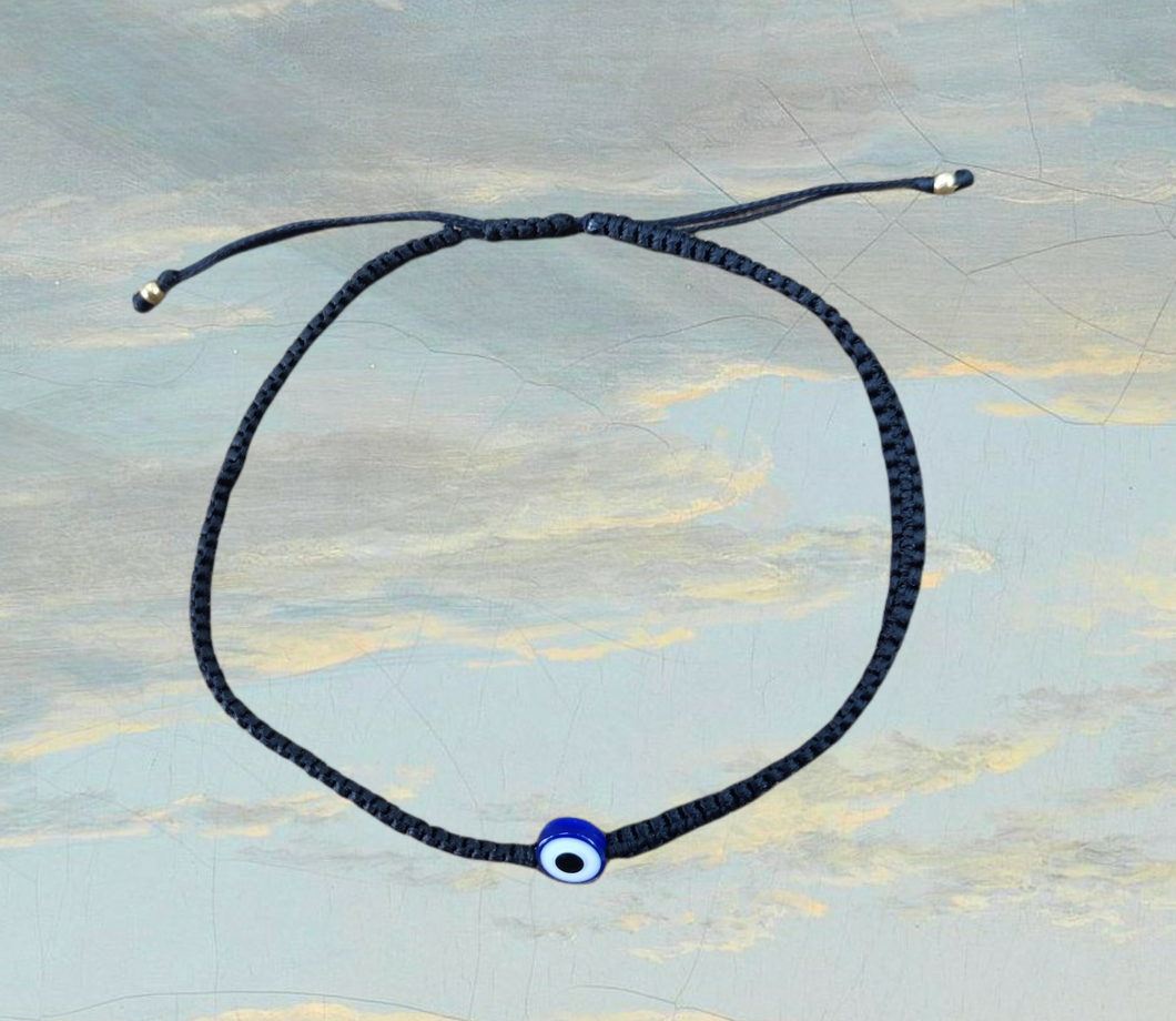 Set Of Two pcs Black Evil eye Handmade wax Thread Macrame Anklet