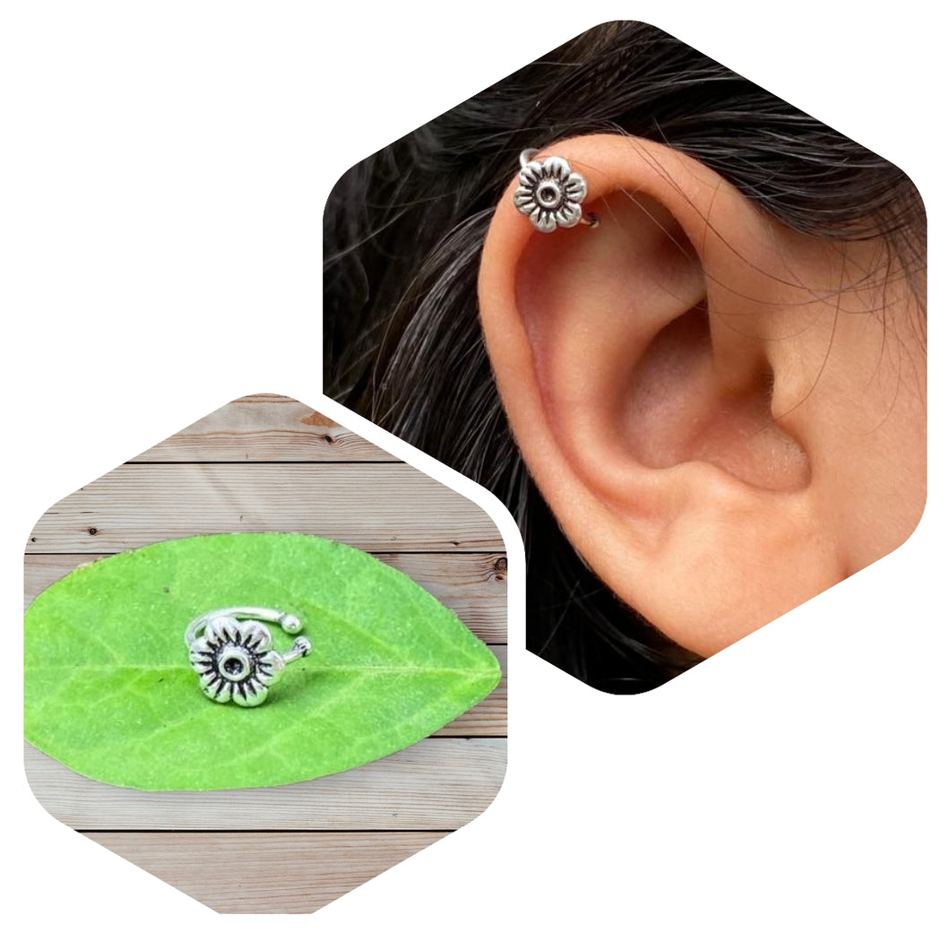 Flower Ear ClipOn / ear cuff sterling silver 92.5