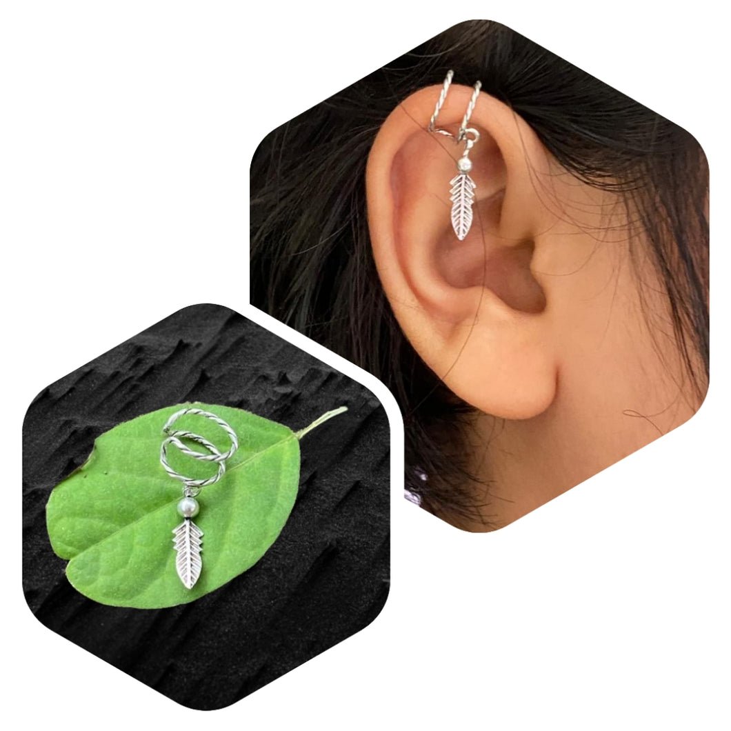 Leaf Ear ClipOn / ear cuff sterling silver 92.5